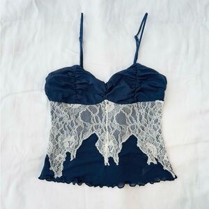 Free People Blue Mesh Top
